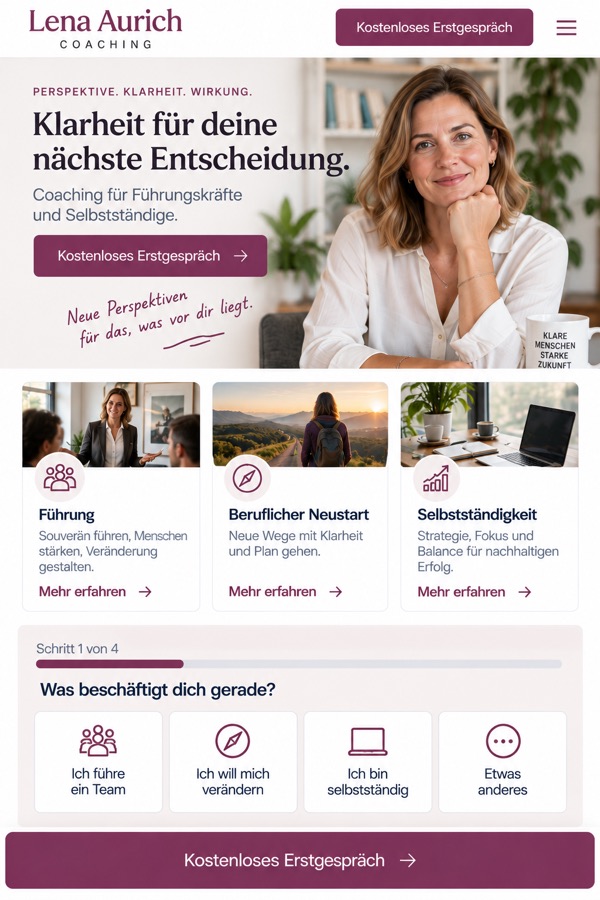 Designbeispiel am Handy: Business-Coaching (fiktiver Betrieb)