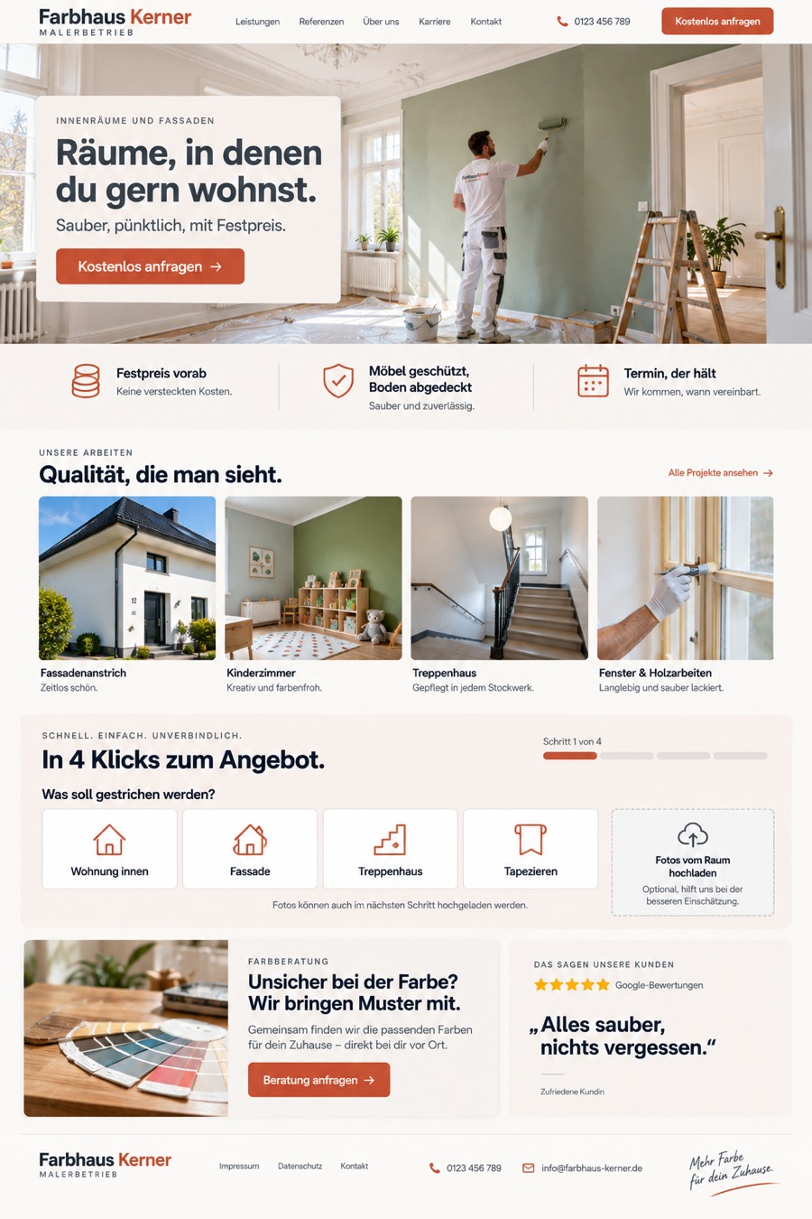 Designbeispiel: Webseite für Malerbetrieb (fiktiver Betrieb)