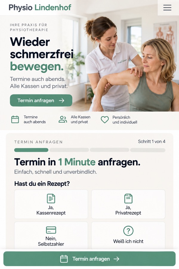 Designbeispiel am Handy: Physiotherapie (fiktiver Betrieb)