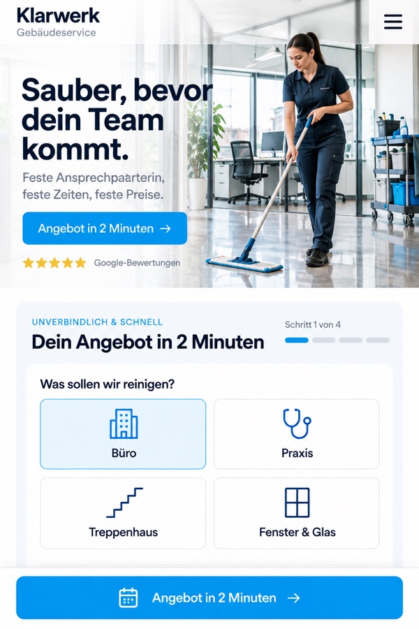 Designbeispiel am Handy: Gebäudereinigung (fiktiver Betrieb)