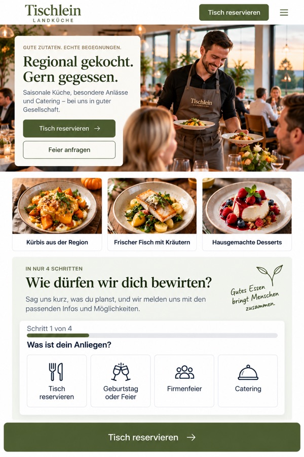 Designbeispiel am Handy: Restaurant (fiktiver Betrieb)
