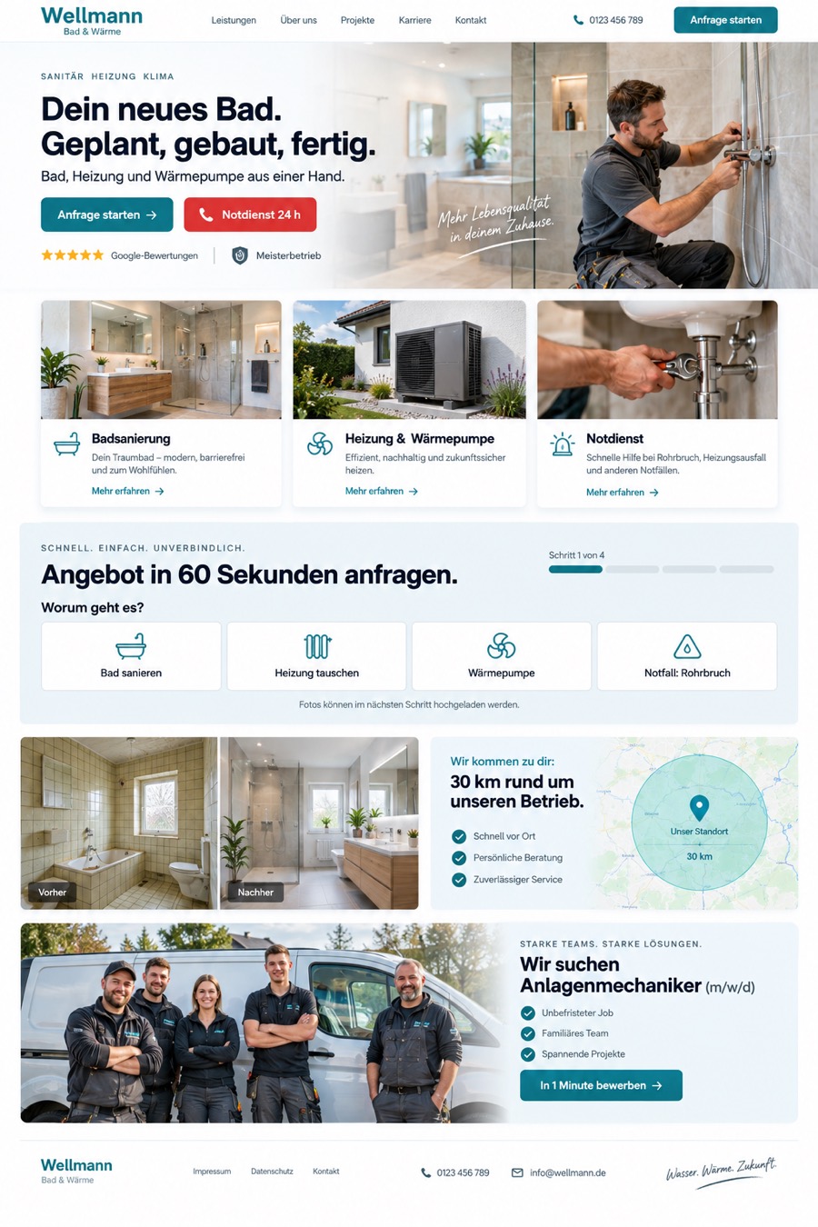 Designbeispiel: Webseite für Sanitär und Heizung (fiktiver Betrieb)