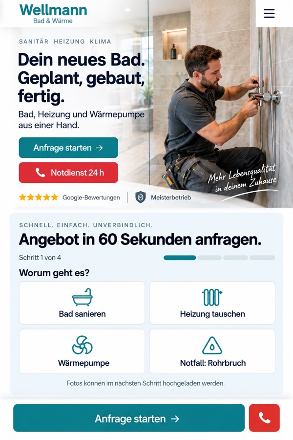 Designbeispiel am Handy: Sanitär und Heizung (fiktiver Betrieb)