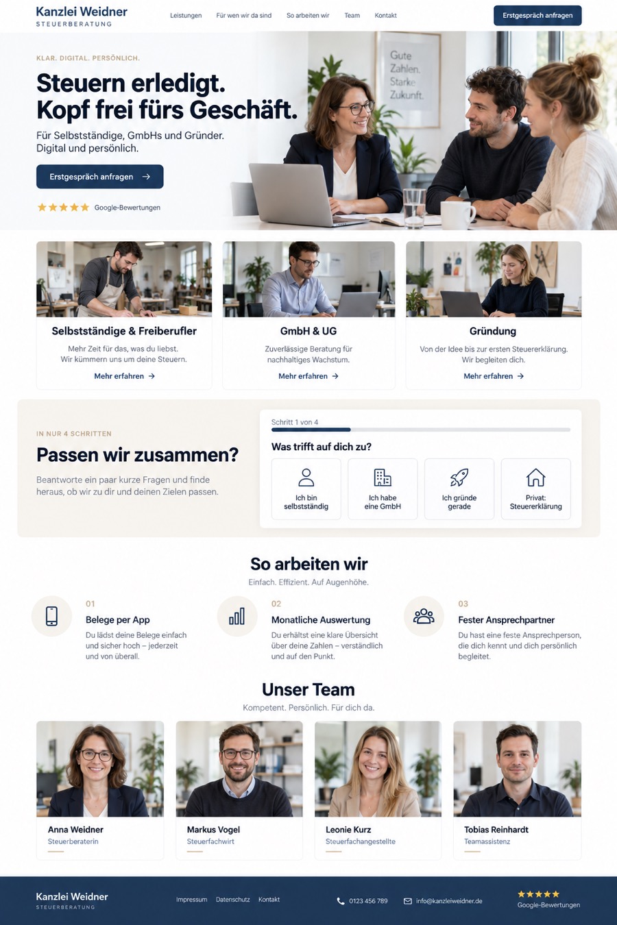 Designbeispiel: Webseite für Steuerberatung (fiktiver Betrieb)