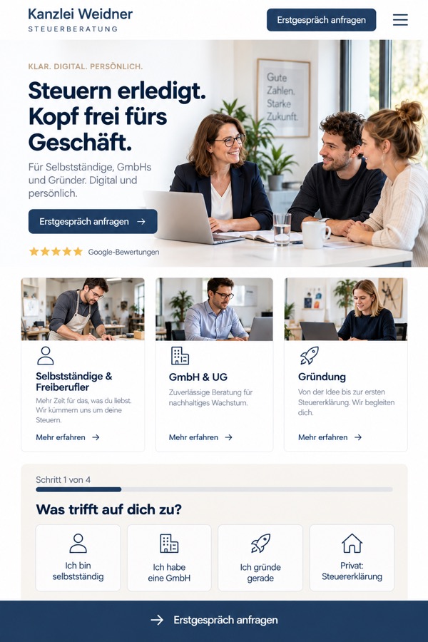 Designbeispiel am Handy: Steuerberatung (fiktiver Betrieb)