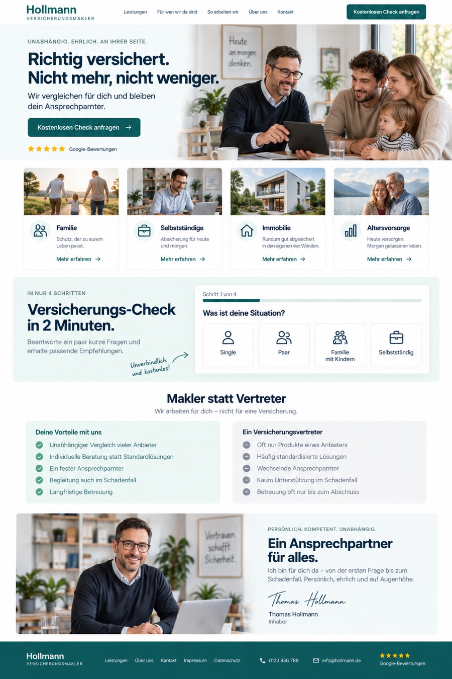 Designbeispiel: Webseite für Versicherungsmakler (fiktiver Betrieb)
